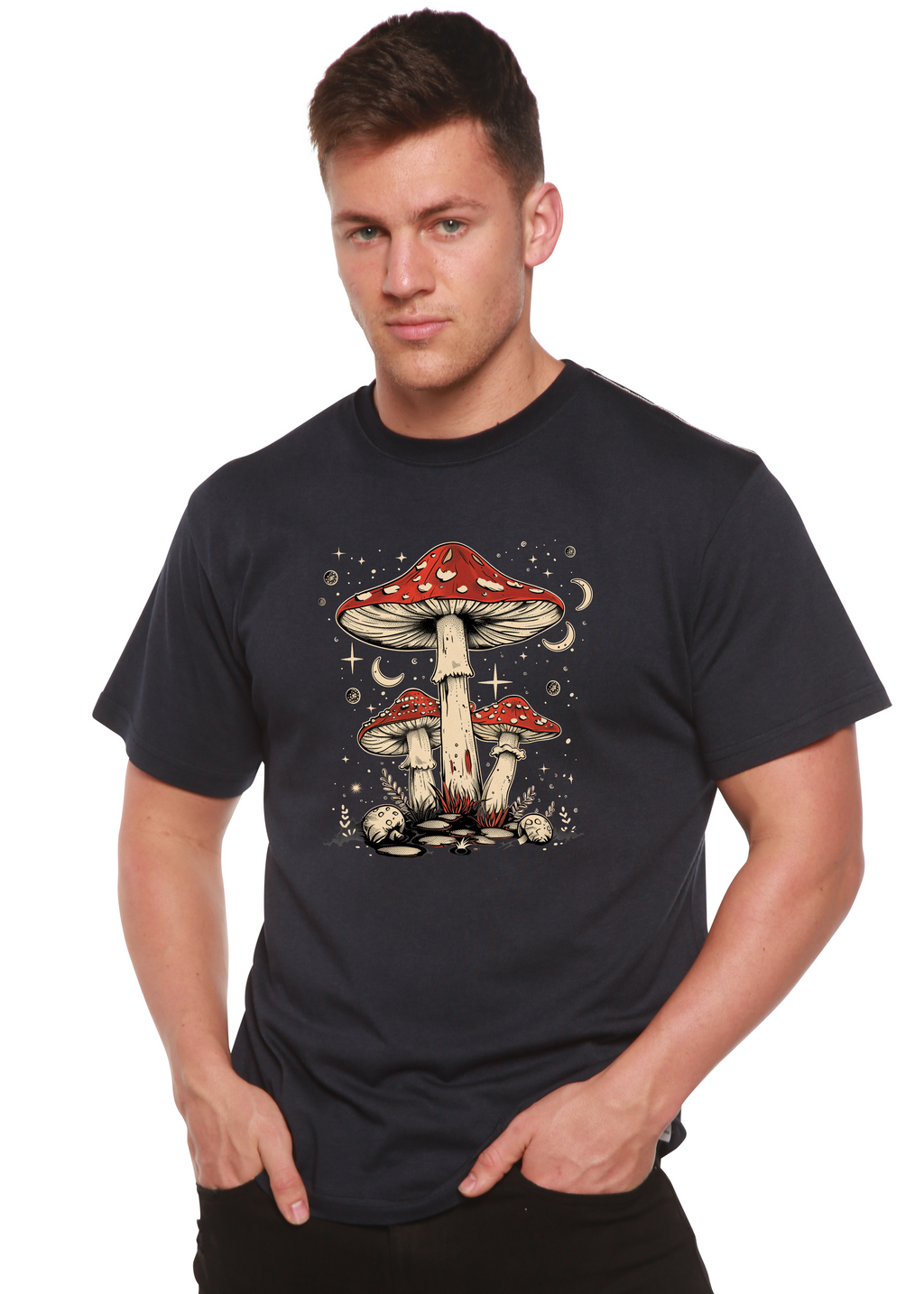 Boho Retro Hippie Mushrooms Natural Unisex Bamboo/Cotton Graphic T-Shirt