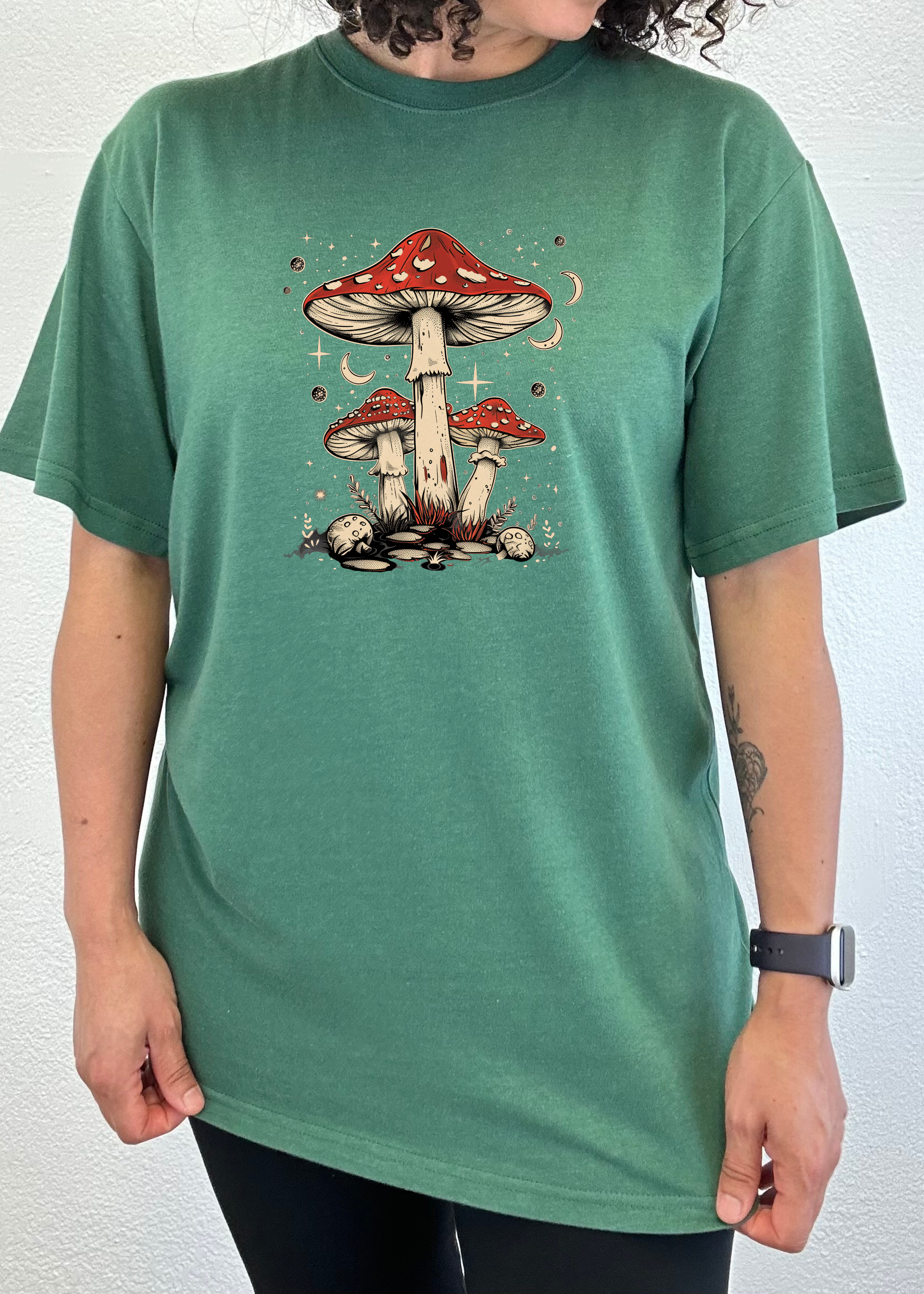 Boho Retro Hippie Mushrooms Natural Unisex Bamboo/Cotton Graphic T-Shirt