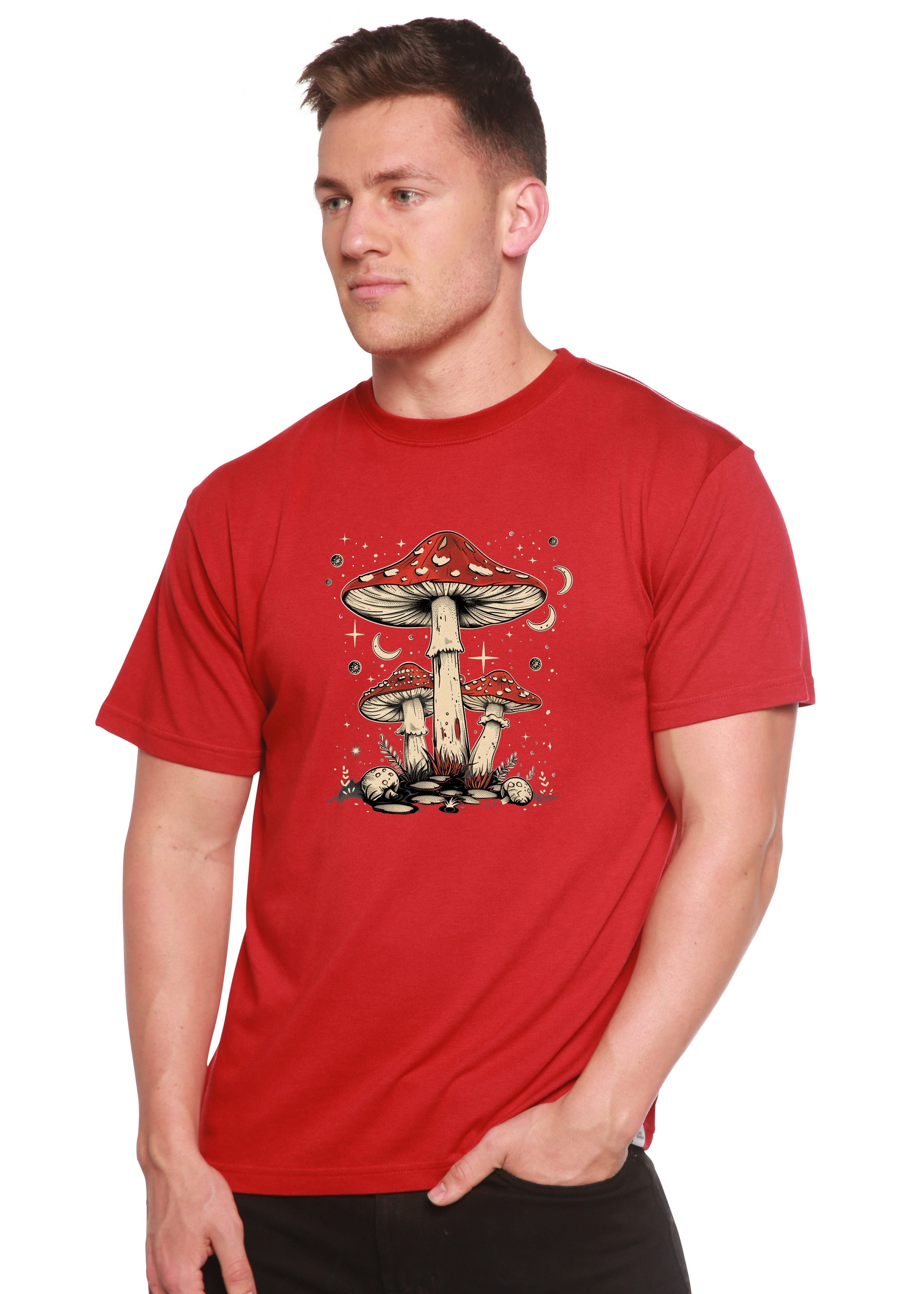 Boho Retro Hippie Mushrooms Natural Unisex Bamboo/Cotton Graphic T-Shirt